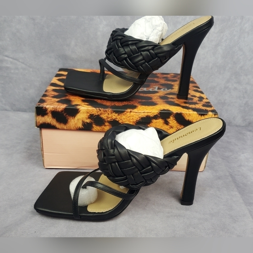 Lemonade Boxy Square Toe Aloha Black Quilted Square Toe high Heels Size 8.5